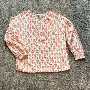 JOIE 3/4 Sleeve Geometric Print Blouse Size L Preppy Business Casual Luxe Chic